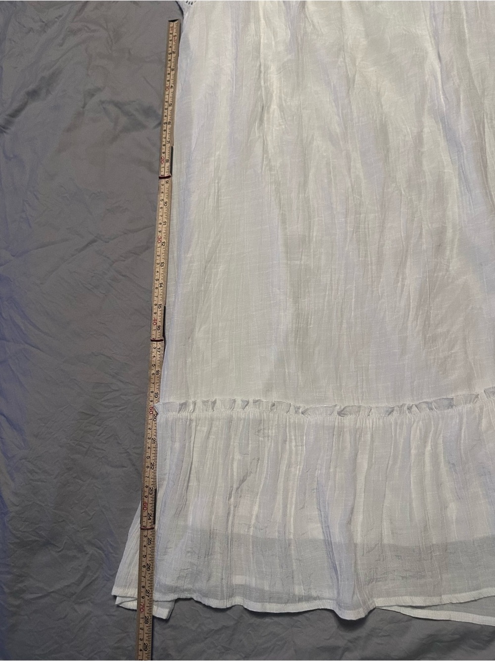 Off-Shoulder White Mini Dress with Eyelet Trim - Picture 8 of 9